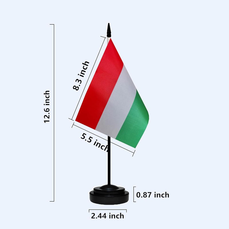 tibijoy Hungary Hungarian Small Mini Desk Flag Set Miniature Hungary Hungarian Table Office Flag with 13" Black Pole, Black Base, Miniature Hungary Deluxe Desktop Flag(2 Pack) - Image 3